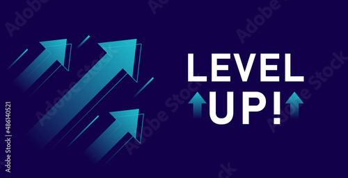 Level up with arrows isolated on dark background. Design concept for business and game. Vector illustration