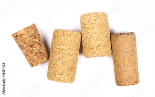 Wine corks isolated on white, top view