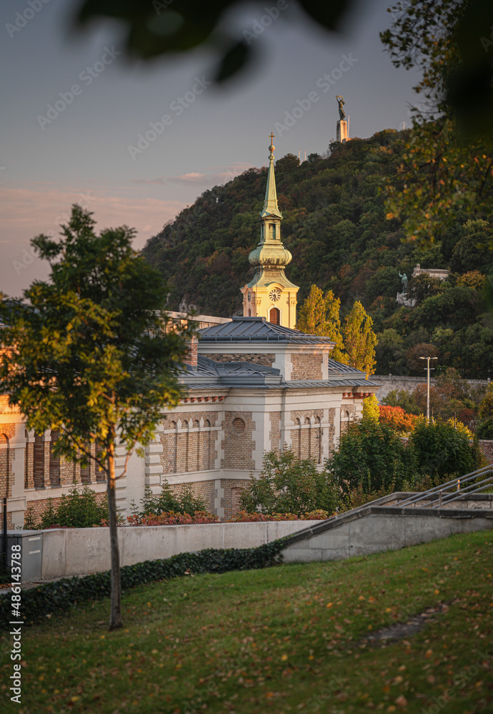 View on a medieval temple and the citadel in Budapest, Hungary