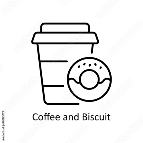 Coffee And Biscuit vector Outline icon for web isolated on white background EPS 10 file