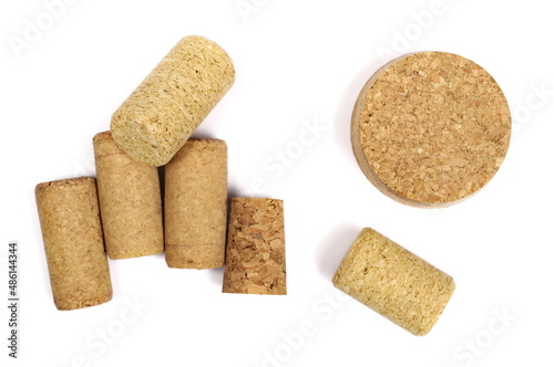 Wine corks isolated on white, top view