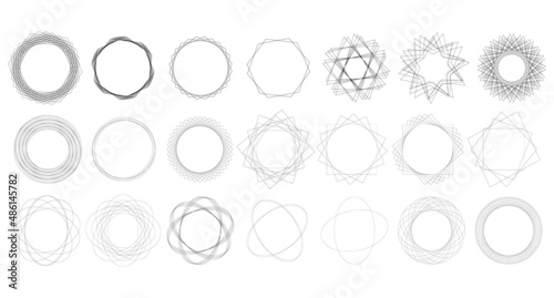 Big spirograph set. Set of abstract figures for text, web, logo, business, typography. Modern circular pattern with abstract figures. Collection of abstract circular, rectangular figures isolated.