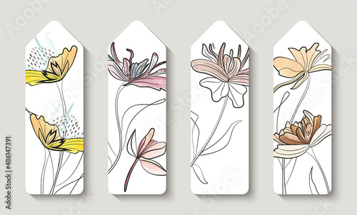 Bookmarks. Modern creative design, background with flowers. Watercolor. Bookstore label or flyer. Vector illustration.