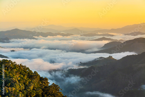Betong, Yala, Thailand 2020: Talay Mok Aiyoeweng skywalk fog viewpoint there are tourist visited sea of mist in the morning