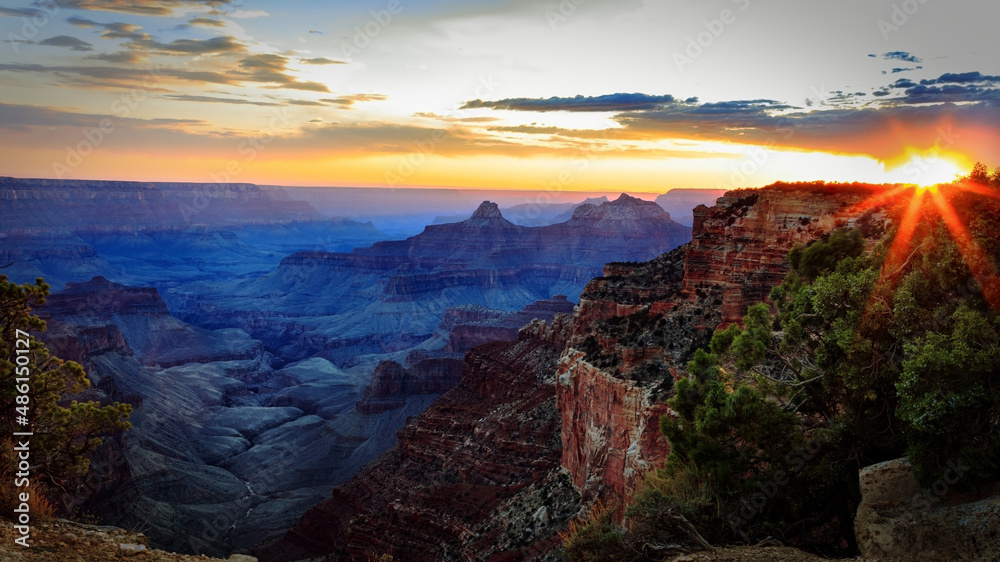 Vishnu Temple in the Grand Canyon from the North Rim Cape Royal at Sunset