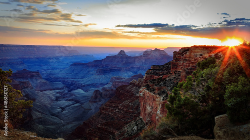 Vishnu Temple in the Grand Canyon from the North Rim Cape Royal at Sunset