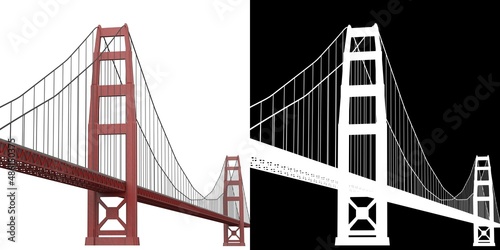 3D rendering illustration of a suspension bridge