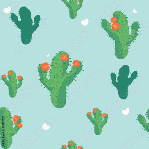 Cactus seamless pattern. hand drawn. Exotic jungle botanical garden green colors theme. Vector illustration for kids and baby apparel fashion textile print.