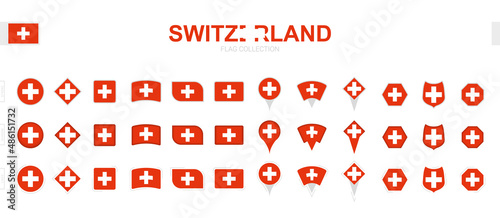 Large collection of Switzerland flags of various shapes and effects.