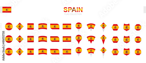 Large collection of Spain flags of various shapes and effects.