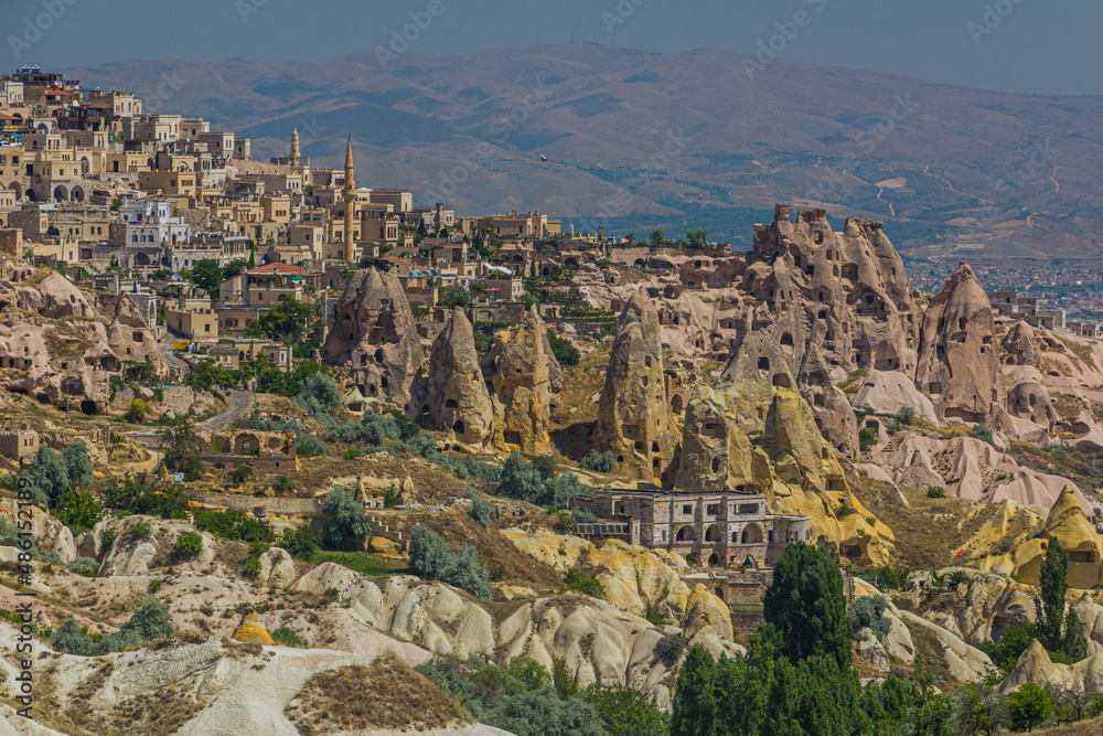 View od Uchisar rock village in Cappadocia, Turkey