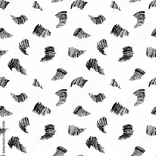 Minimalistic seamless pattern with black scrawls. Modern pattern with hand drawn shapes. Sketchy vector background.