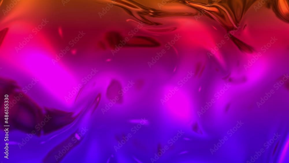 Animated rainbow metallic gradient in 4k. Abstract 3D of wavy cloth surface that forms ripples like in liquid metal surface or folds in tissue. Rainbow gradient of foil forms folds in slow motion. 43