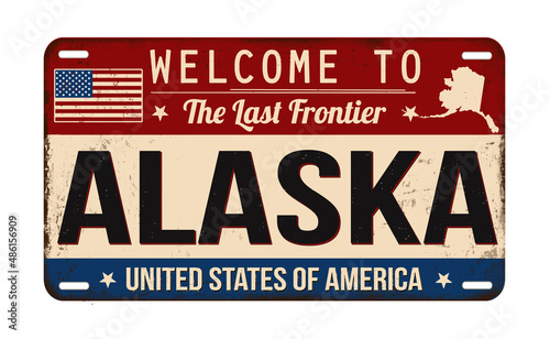 Welcome to Alaska vintage rusty license plate