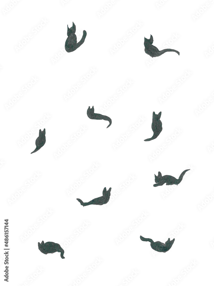Set of dark silhouettes of cute cats in different poses. Abstract stylized animalistic pattern for kitty design of your favorite things. Stylish black and white wallpaper in a modern minimalist style. Set of dark silhouettes of cute cats in different poses. Abstract stylized animalistic pattern for kitty design of your favorite things. Stylish black and white wallpaper in a modern minimalist style.