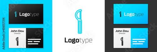 Blue line Dental floss icon isolated on white background. Logo design template element. Vector