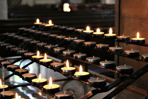 Closeup shot of prayers candles. Rye, England