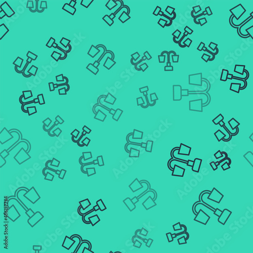 Black line Chandelier icon isolated seamless pattern on green background. Vector