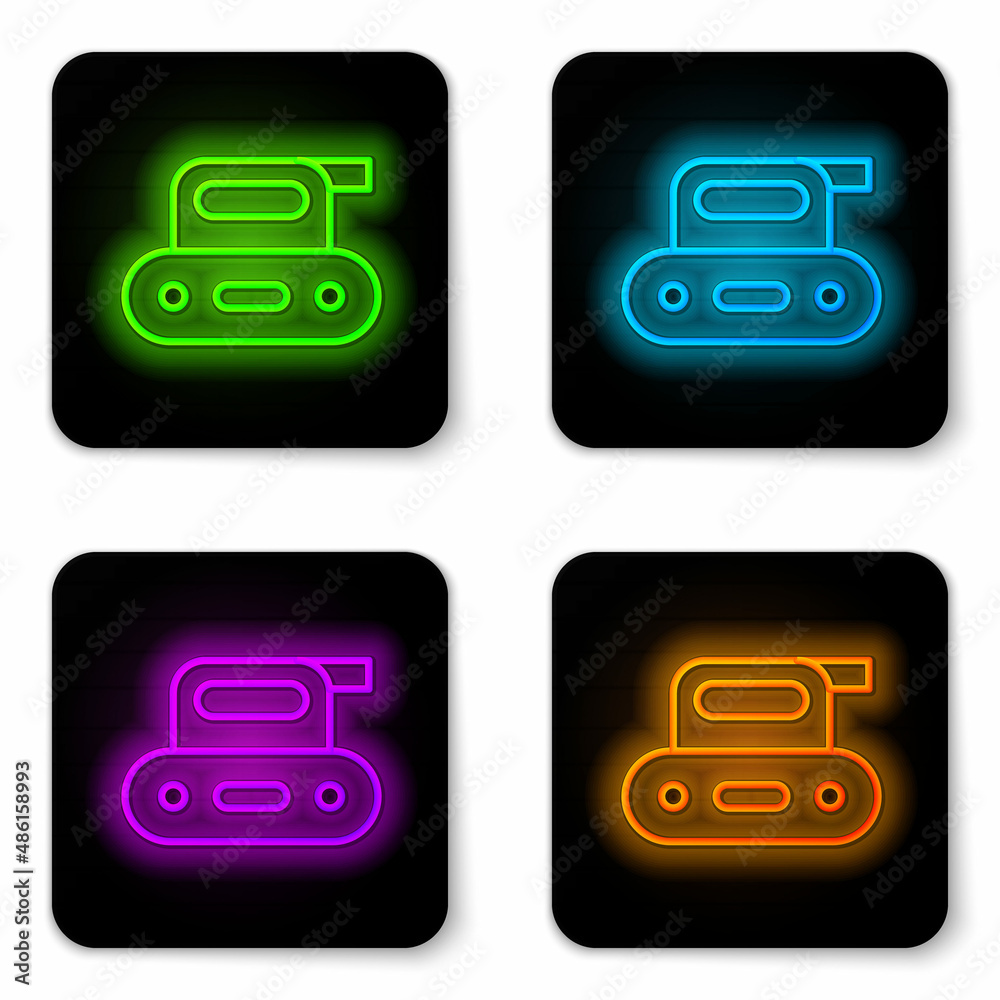 Glowing neon line Electric planer tool icon isolated on white background. Black square button. Vector Glowing neon line Electric planer tool icon isolated on white background. Black square button. Vector