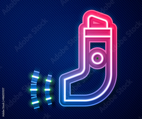 Glowing neon line Inhaler icon isolated on blue background. Breather for cough relief, inhalation, allergic patient. Vector