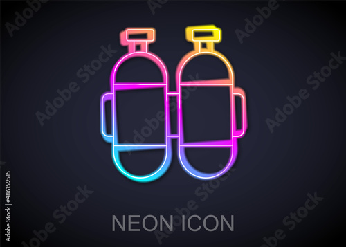 Glowing neon line Aqualung icon isolated on black background. Oxygen tank for diver. Diving equipment. Extreme sport. Diving underwater equipment. Vector