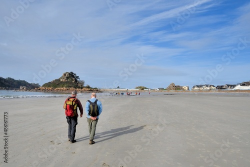 Group of senior hikers at Trebeurden in Brittany-France photo