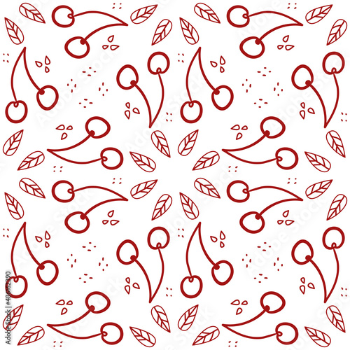 Sweet cherry repeating pattern. Seamless texture with wild berries. Summer motives with fresh healthy food ingredients