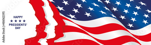 Canvas Print Happy Presidents Day 4 president silhouettes USA wavy flag ribbon patriotic temp