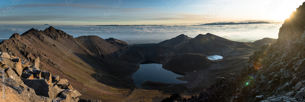 Panorama shot of the crater at the top of El Nevado de Toluca Volcano. - obrazy, fototapety, plakaty 
