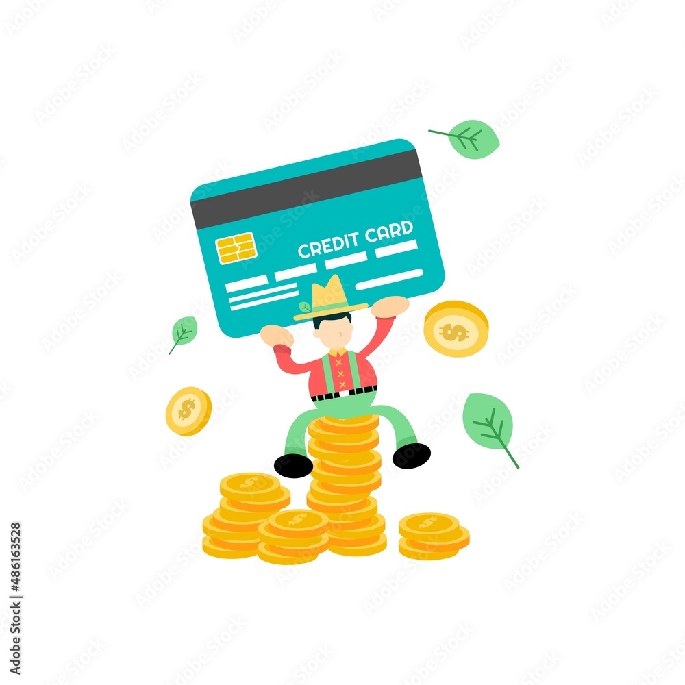 farmer and credit card finance service cartoon flat design illustration farmer and credit card finance service cartoon flat design illustration