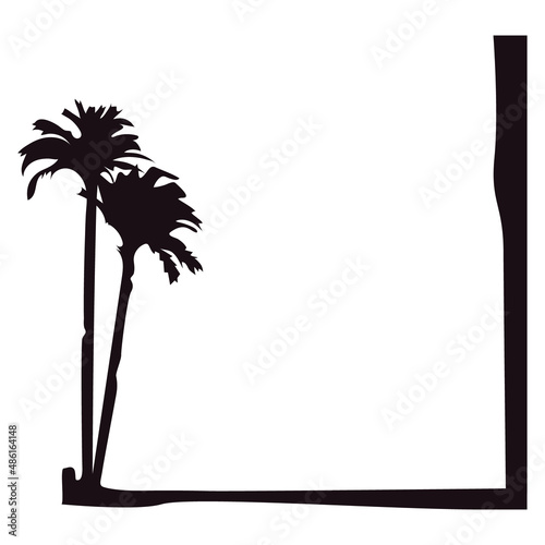 Frame square silhouette palm tree, vector