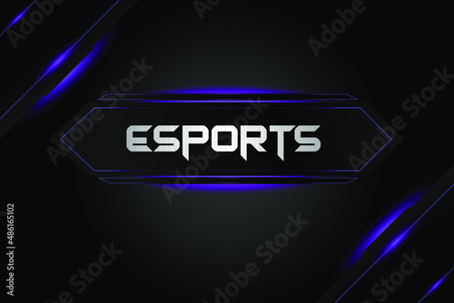 Geometric and futuristic screen Esports banner . Metal gray black offline background with Purple lines and sparkles