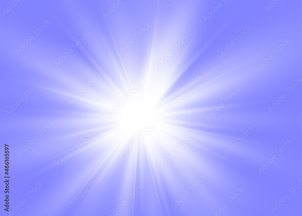 Natural sun glare on a blue background.Sunlight.Glowing isolated white transparent light effect, glare. Natural sun glare on a blue background.Sunlight.Glowing isolated white transparent light effect, glare.