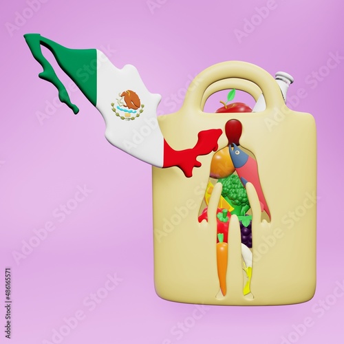 3d rendering of the need and consumption of nutrients for a healthy body in Mexico
