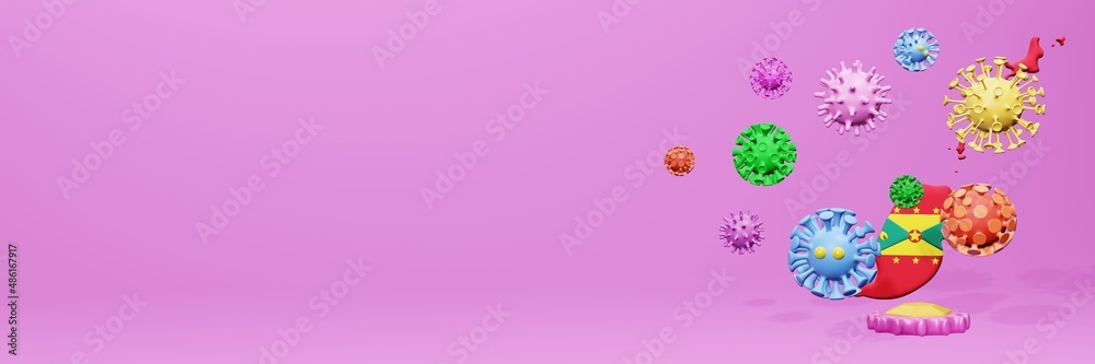 3d rendering of the spread of the covid 19 or corona virus in Grenada for displaying data on websites and social media