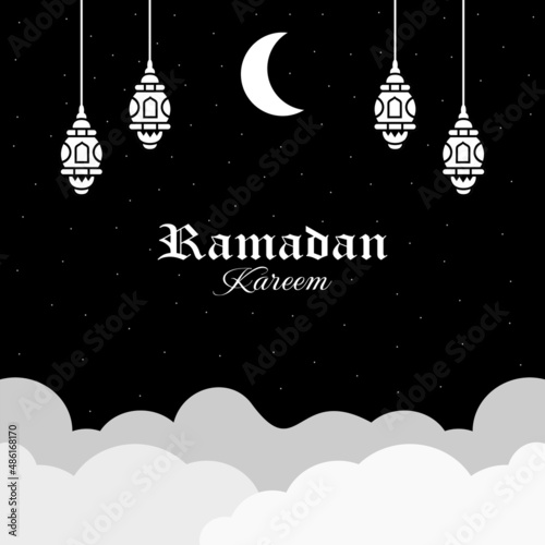 Ramadan kareem poster background of islamic festival design with crescent moon and atmosphere in the night sky