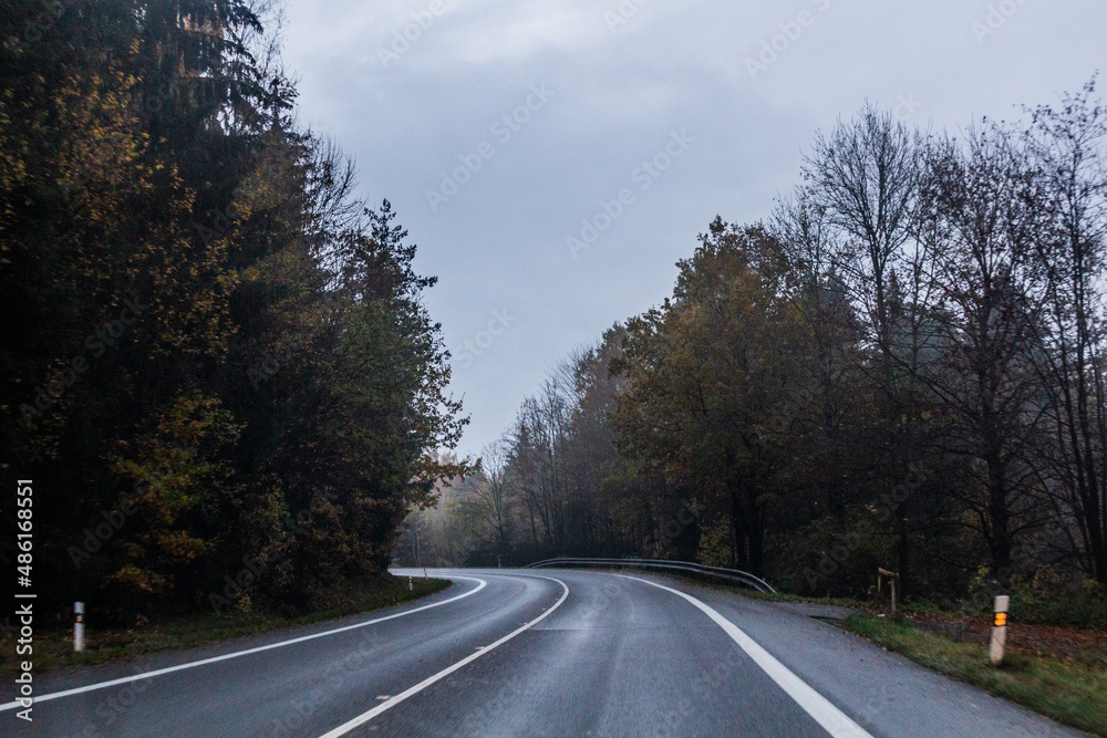 Autumn view of I11 road, Czech Republic