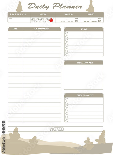 brown daily planner based on mood meal tracker shoping list