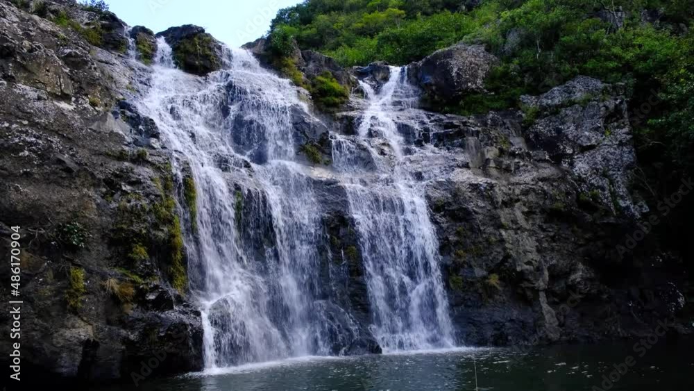 View of the watefall at cascades in Mauritius View of the watefall at cascades in Mauritius
