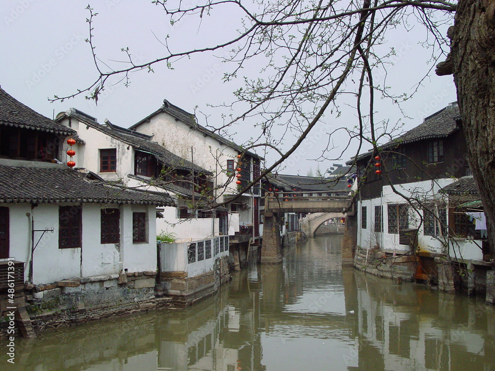 Residential buildings in a rural riverside town in southern China