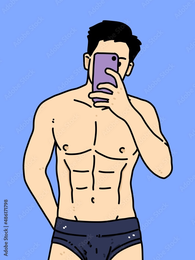 Fototapeta premium cute man cartoon on blue background