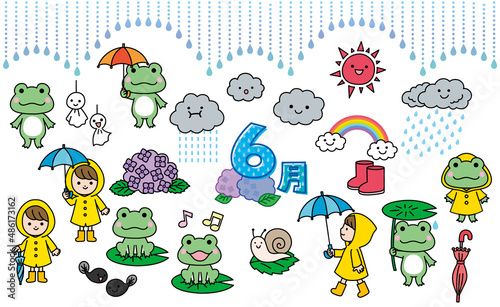 可愛くてシンプルな梅雨のイラストセット