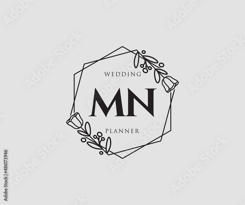 Initial MN feminine logo. Usable for Nature, Salon, Spa, Cosmetic and Beauty Logos. Flat Vector Logo Design Template Element.