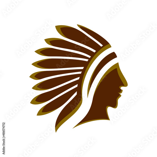 indian head mascot silhouette logo design