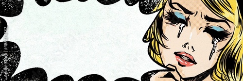 Slika na platnu American comic’s blonde hair woman who is crying with speech bubble