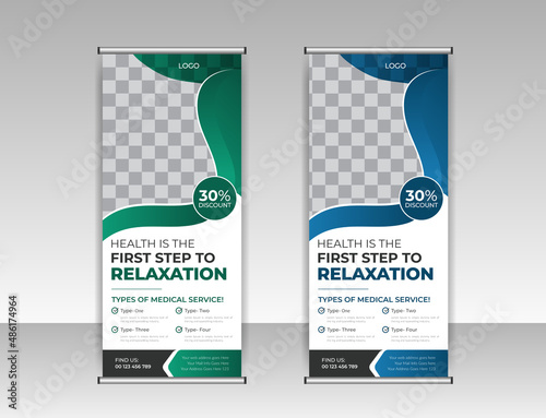 Healthcare and medical, business marketing roll up design, standee banner & x banner template with creative abstract background for exhibition Doctor, dentist, dental or health service , poster flyer
