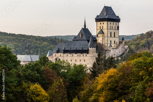 Autumn view of Karlstejn castle, Czech Republic