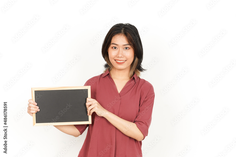Showing, Presenting and holding Blank Blackboard Of Beautiful Asian Woman Isolated On White Background Showing, Presenting and holding Blank Blackboard Of Beautiful Asian Woman Isolated On White Background