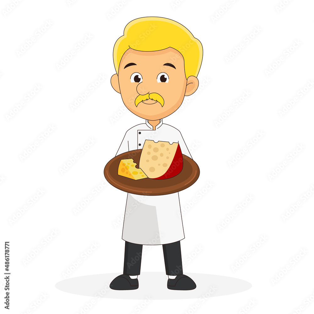 Cheesemaking. male cheesemaker in apron. man with tray. Cheesemaking. male cheesemaker in apron. man with tray.