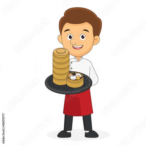 Dim sum illustration of chinese food, asian food dim sum in steamer